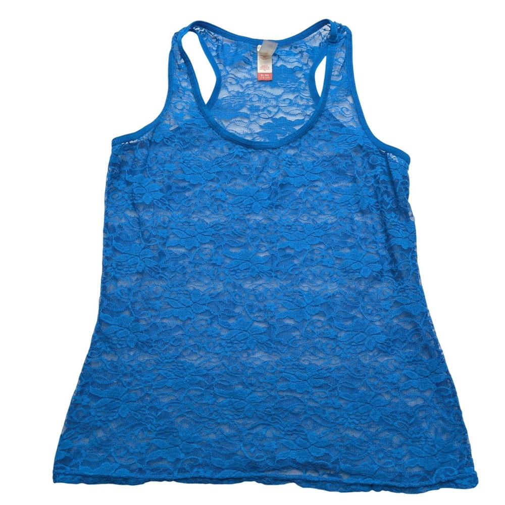 Y2K No Boundaries Lace Tank Top Womens XL Blue Racerback Sheer Floral NI14T112P